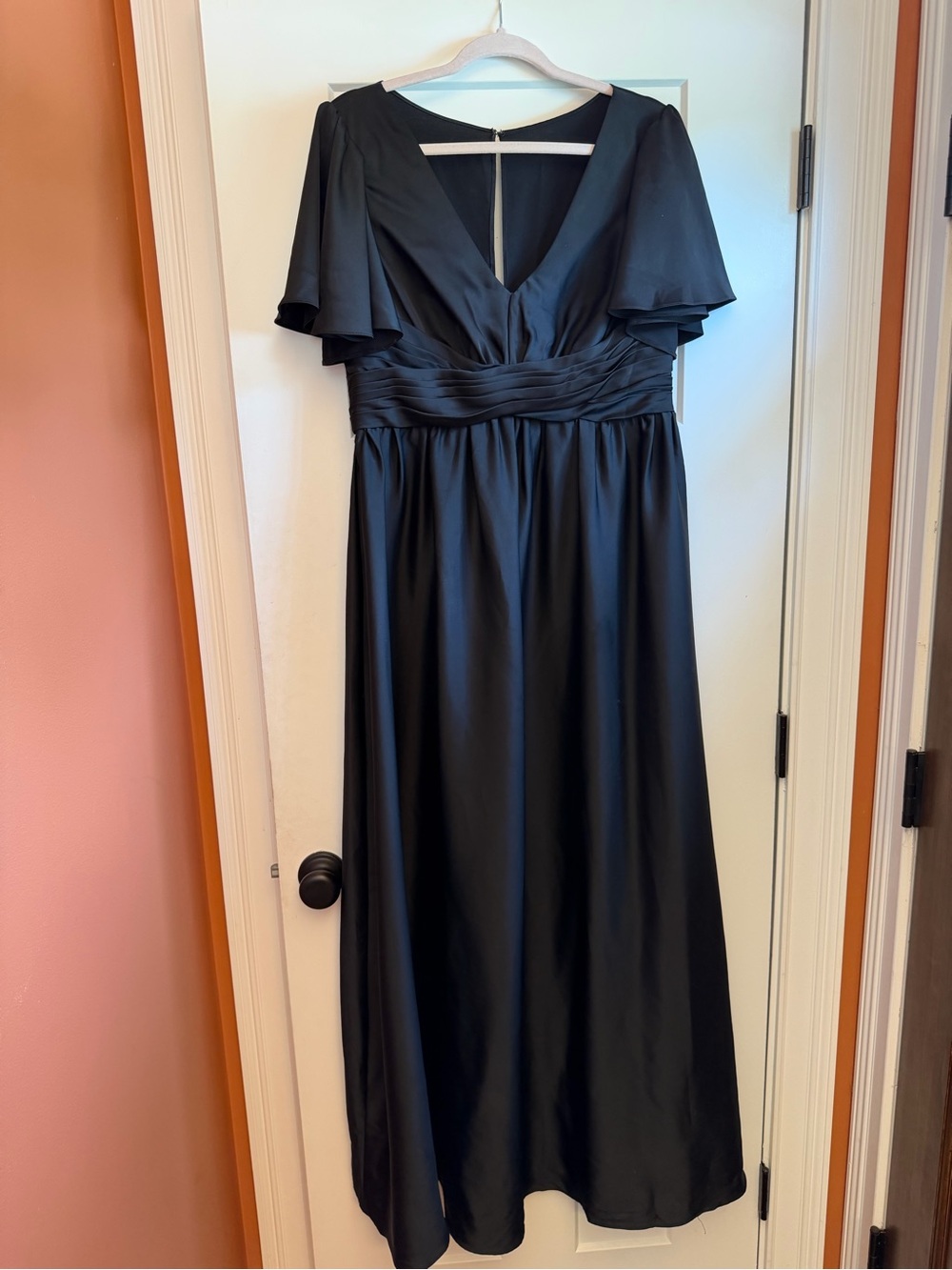 Azazie Black V-Neck Maxi Dress with Draped Waist